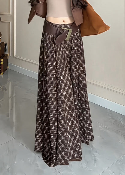 Brown Plaid Exra Large Hem Cotton Skirts Winter