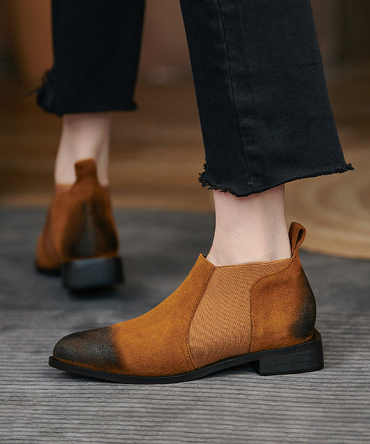 Brown Suede Splicing Boots Pointed Toe