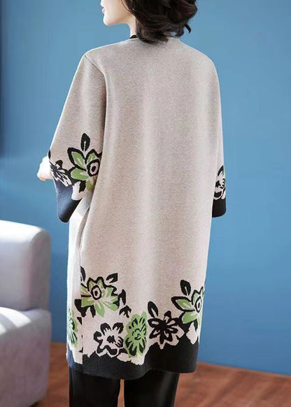 Camel O Neck Print Patchwork Knit Cardigans Fall