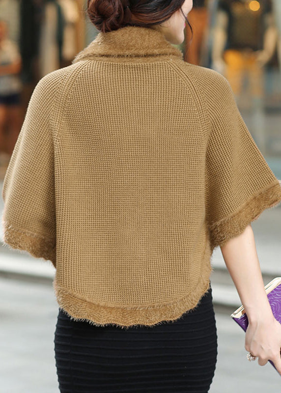 Camel Peter Pan Collar Knit Cardigan Fall