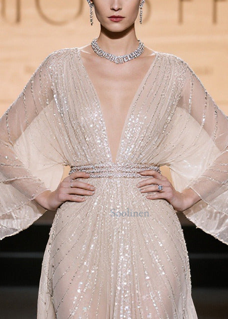 Champagne Sequins Hollow Out Tulle Party Dress Summer