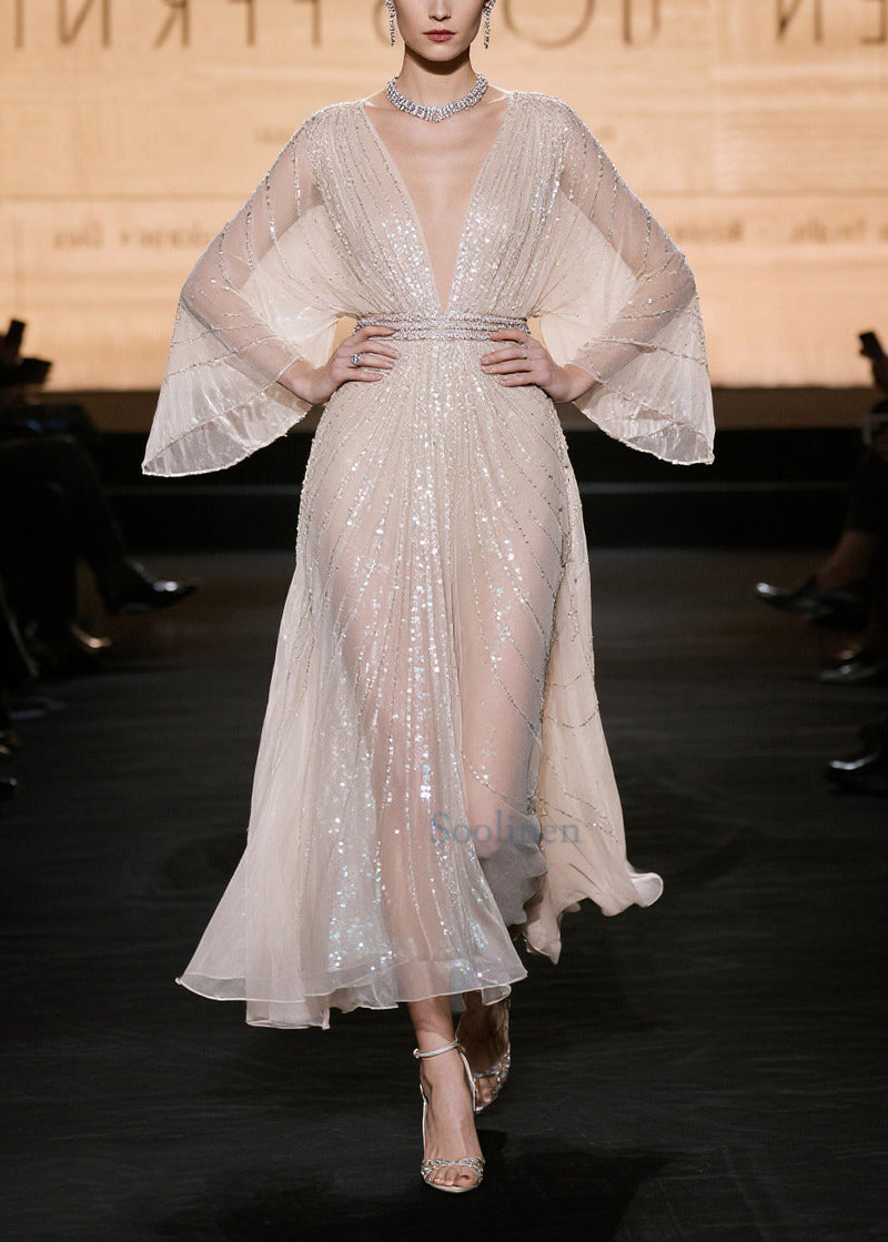 Champagne Sequins Hollow Out Tulle Party Dress Summer