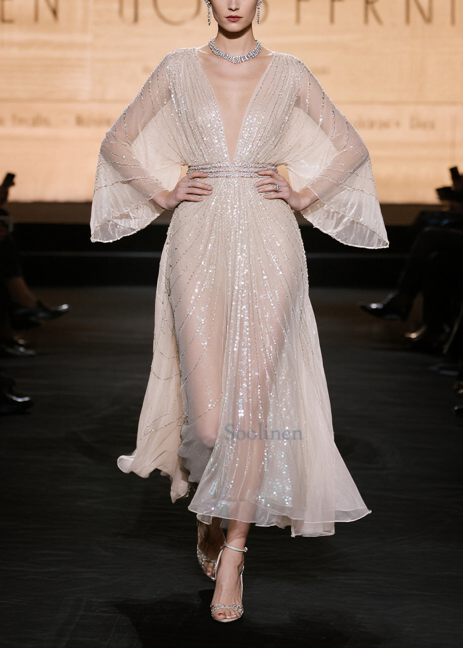 Champagne Sequins Hollow Out Tulle Party Dress Summer