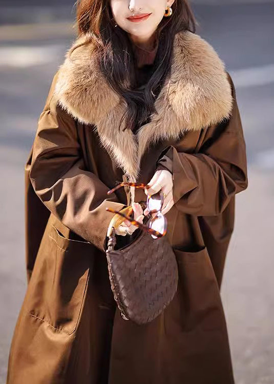 Chocolate Fur Collar Removable Warm Fleece Long Parkas Winter