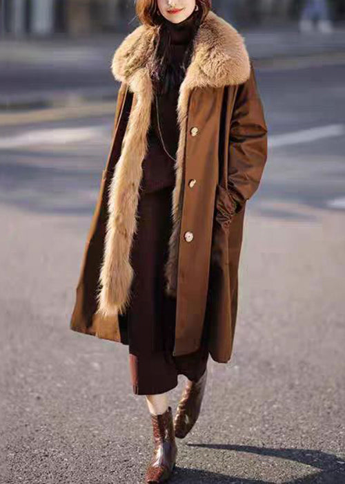 Chocolate Fur Collar Removable Warm Fleece Long Parkas Winter