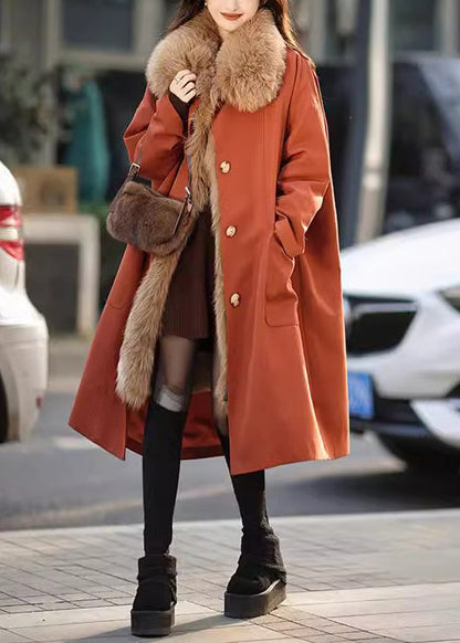 Chocolate Fur Collar Removable Warm Fleece Long Parkas Winter