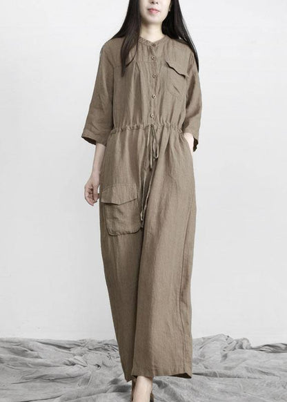 Chocolate Pockets Wide Leg Fall Linen Jumpsuit Pants