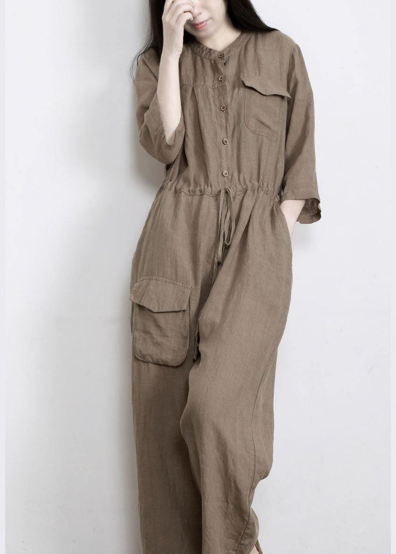 Chocolate Pockets Wide Leg Fall Linen Jumpsuit Pants