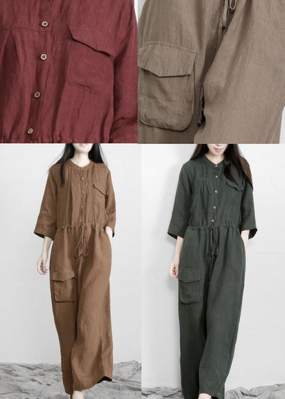 Chocolate Pockets Wide Leg Fall Linen Jumpsuit Pants
