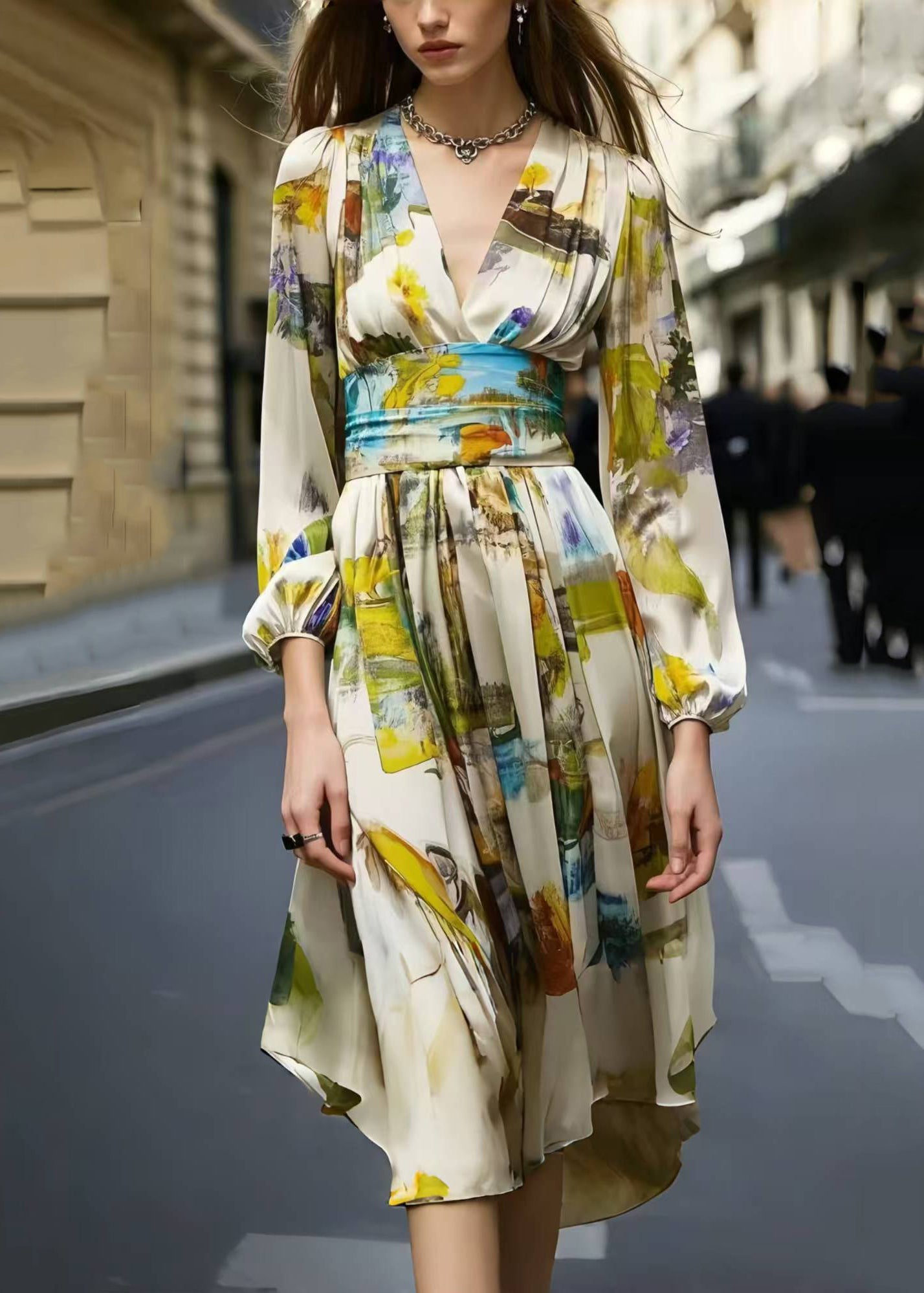 Cinched Print Silk Day Dress Spring
