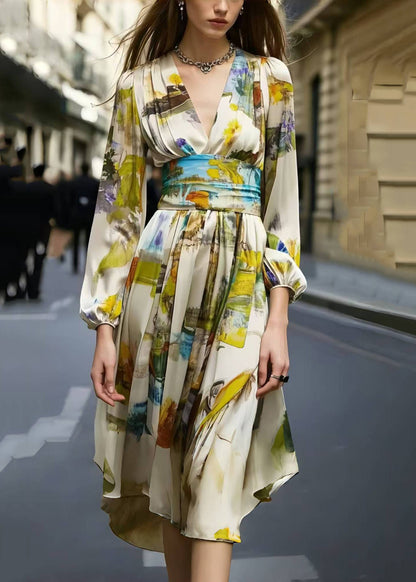 Cinched Print Silk Day Dress Spring