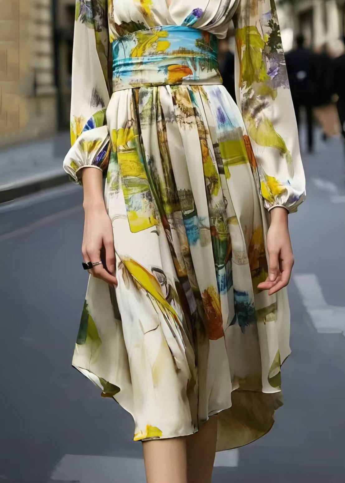 Cinched Print Silk Day Dress Spring