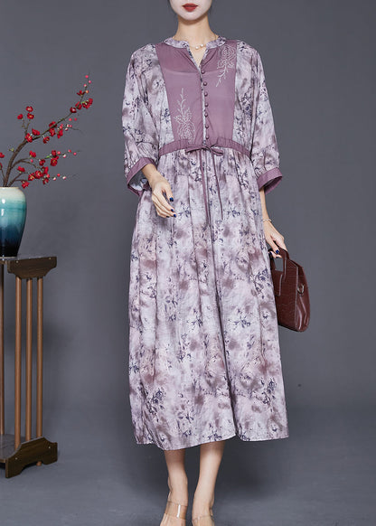 Cinched Tie Dye Cotton Long Dresses Bracelet Sleeve