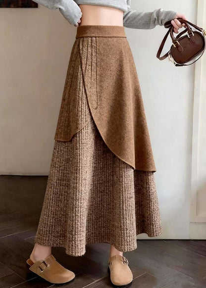Coffee Asymmetrical Design Knit a Line Skirts Spring