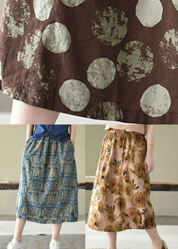 Chocolate Elastic Waist Pockets Linen Skirt Summer