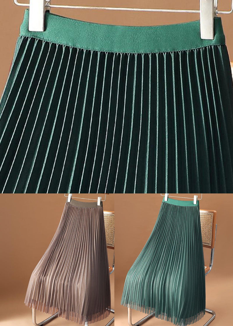 Chocolate Elastic Waist Velour Tulle Pleated Skirts Spring