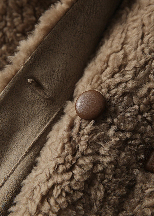 Chocolate O-neck Button Faux Fur Coats Fall