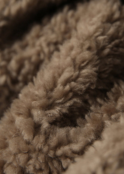 Chocolate O-neck Button Faux Fur Coats Fall