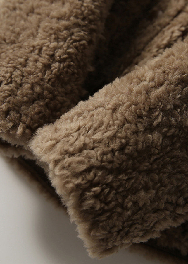 Chocolate O-neck Button Faux Fur Coats Fall