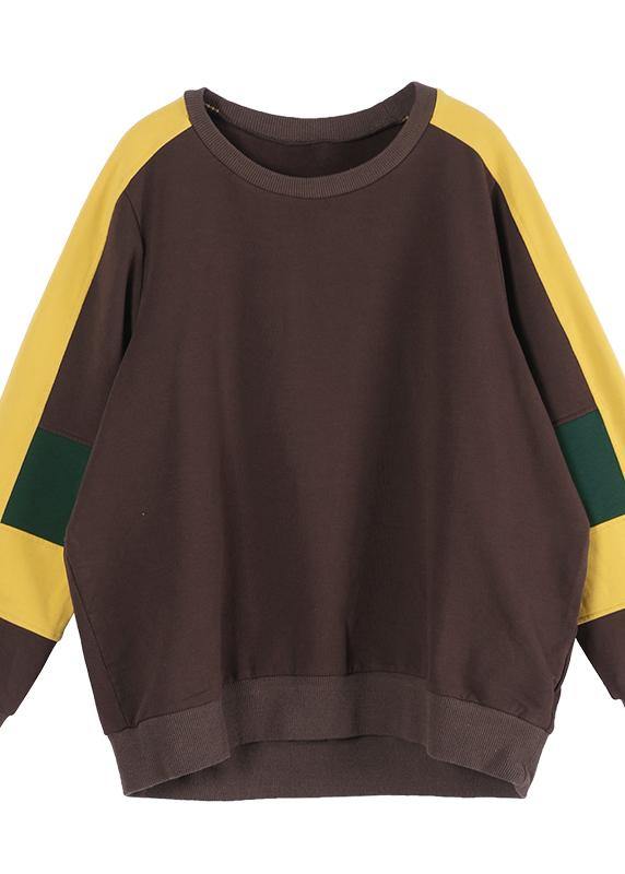 Elegant Chocolate O-Neck Sweatshirts Tracksuits