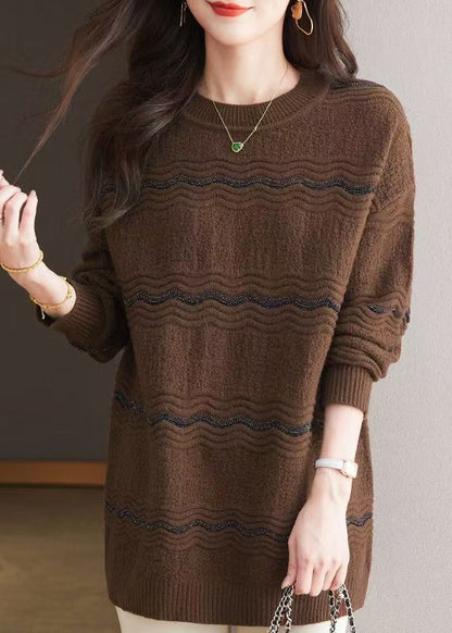 Coffee O Neck Woolen Mid Sweater Spring