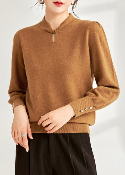 Coffee Original Design Button Wool Knit Sweater Spring