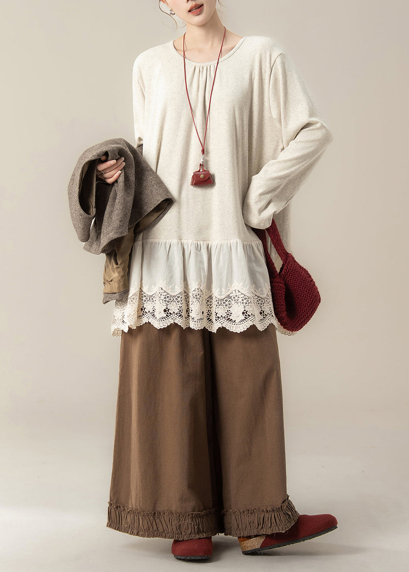 Coffee Pockets Woolen Waistcoat and Ruffled Pants Hollow Out T Shirt Cotton Three Pieces Set Spring