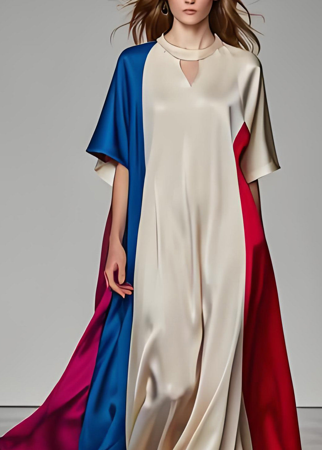 Colorblock Patchwork Loose Silk Dresses Summer