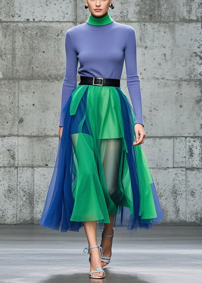 Colorblock Patchwork Tulle Beach Skirts Summer