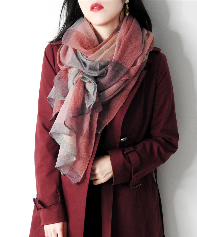 Colorblock Plaid Versatile Woolen Scarf