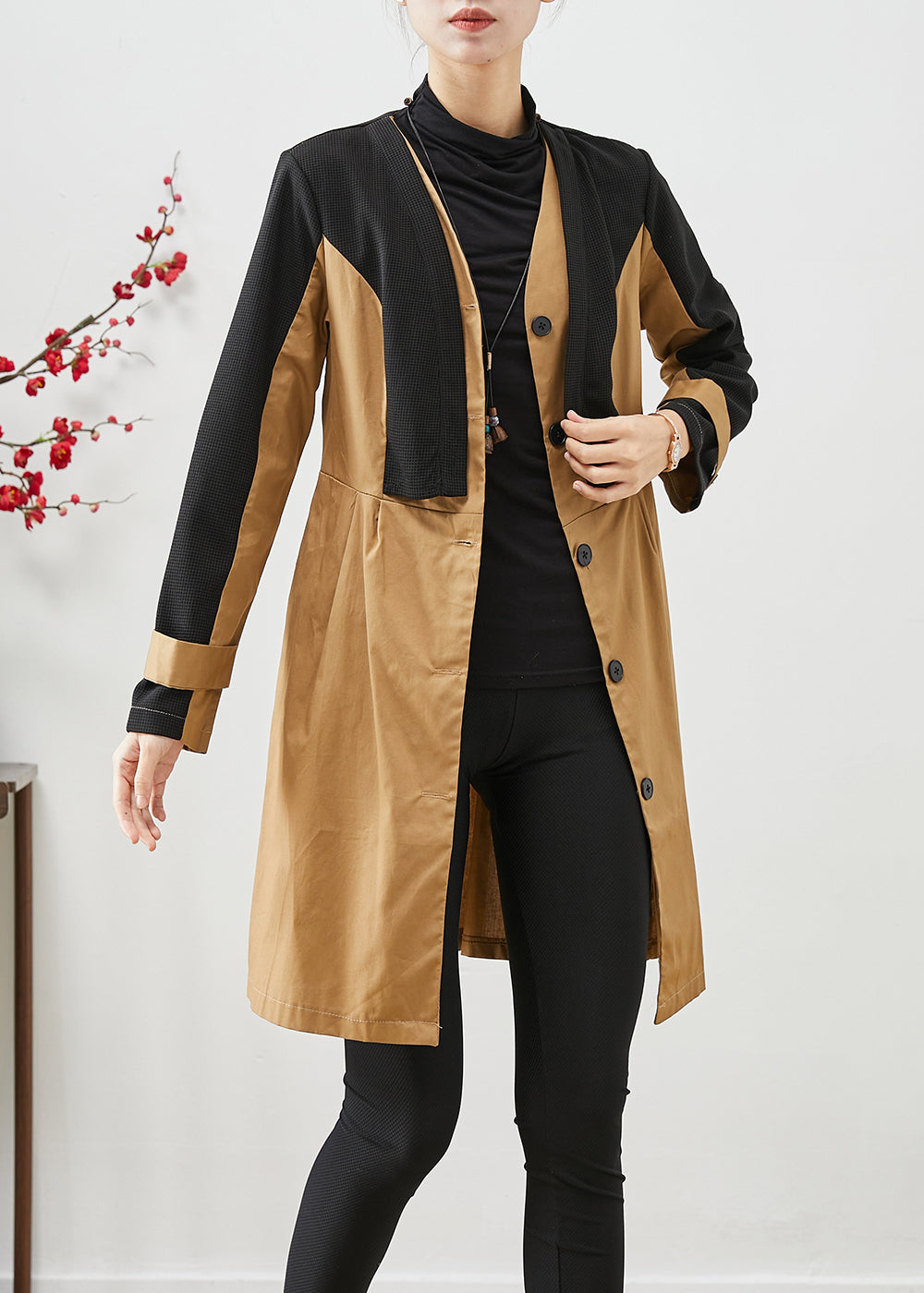 Colorblock Silm Fit Patchwork Cotton Trench Fall
