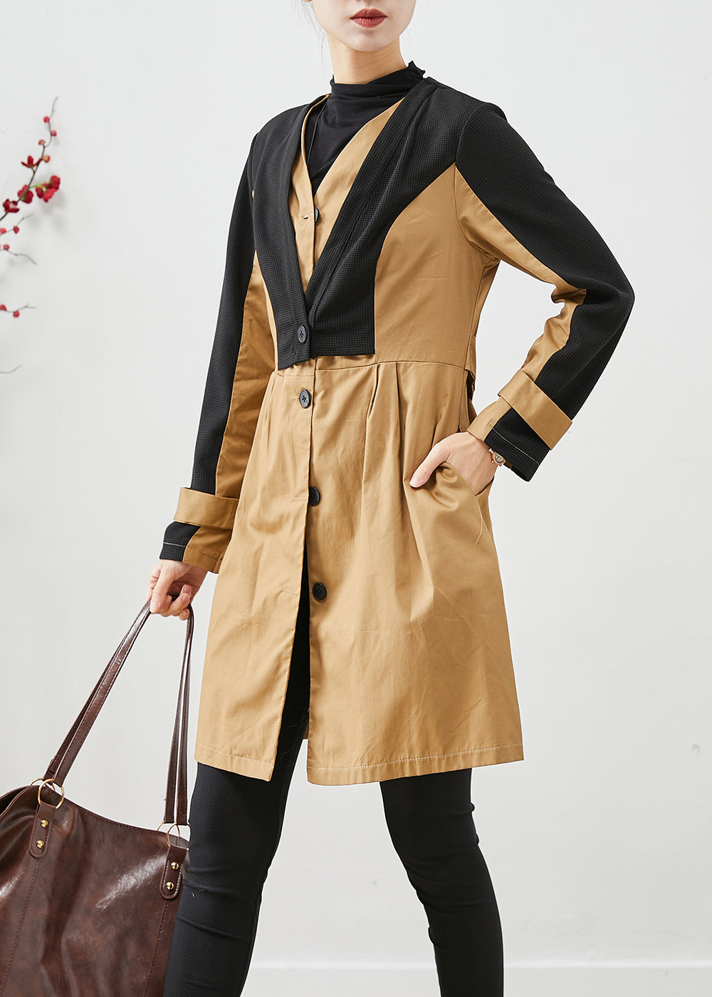 Colorblock Silm Fit Patchwork Cotton Trench Fall