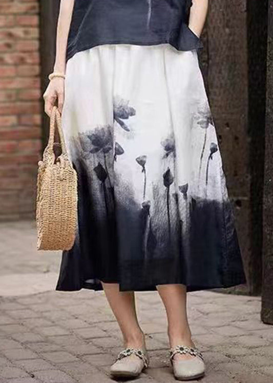 Colorblock Tie Dye Elastic Waist a Line Skirts Summer