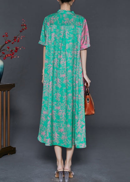 Colorblock V Neck Patchwork Print Silk Party Dress Summer