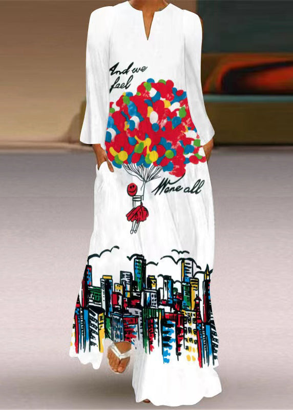 Colorblock V Neck Print Party Long Dress Spring