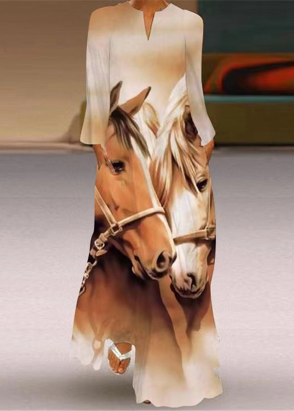 Colorblock V Neck Print Party Long Dress Spring