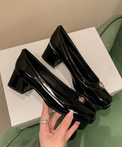 Comfortable Versatile Black Splicing Chunky Heel