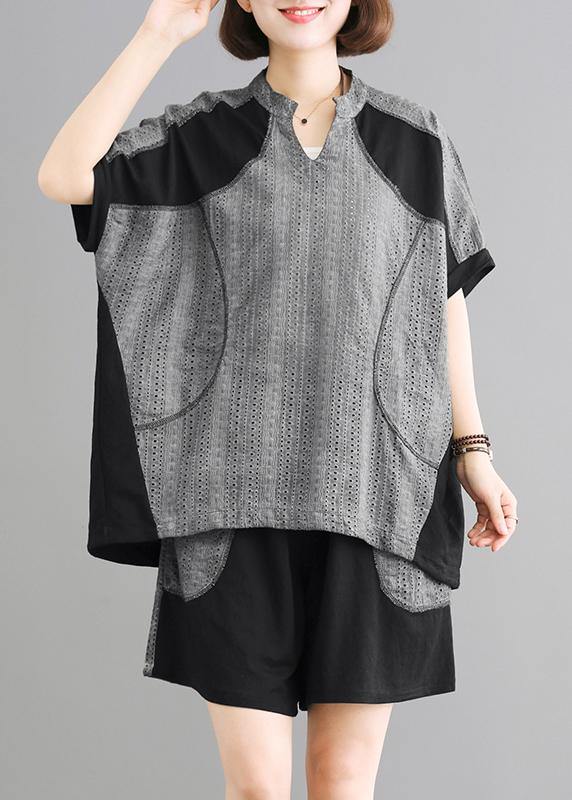 Cotton Long Shirts Spliced Cotton Linen Blouse and Shorts