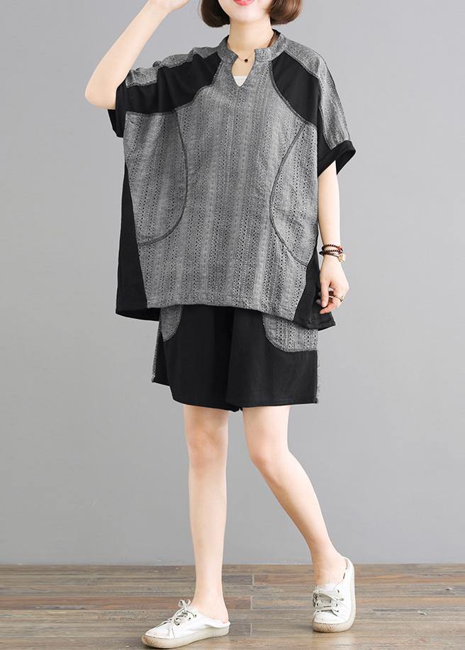 Cotton Long Shirts Spliced Cotton Linen Blouse and Shorts