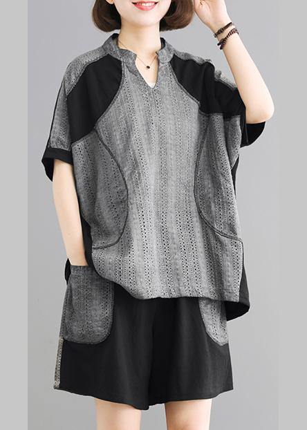 Cotton Long Shirts Spliced Cotton Linen Blouse and Shorts