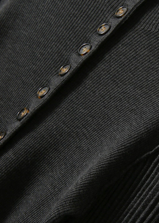 Dark Gray O-neck Button Woolen Cardigans Long Sleeve