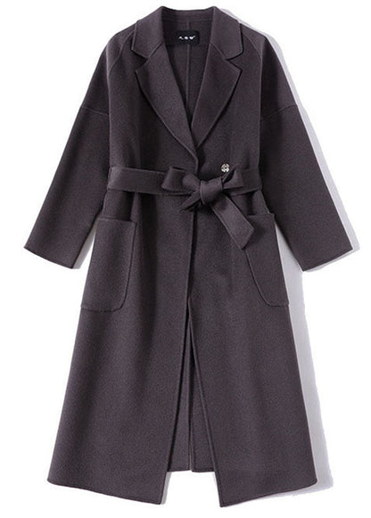 Dark Purple Peter Pan Collar Pockets Woolen Wrap Coat Winter