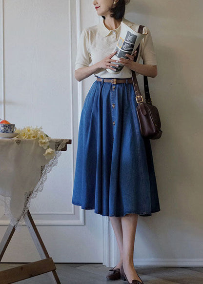 Denim Blue High Waist Exra Large Hem Cotton Skirt Spring