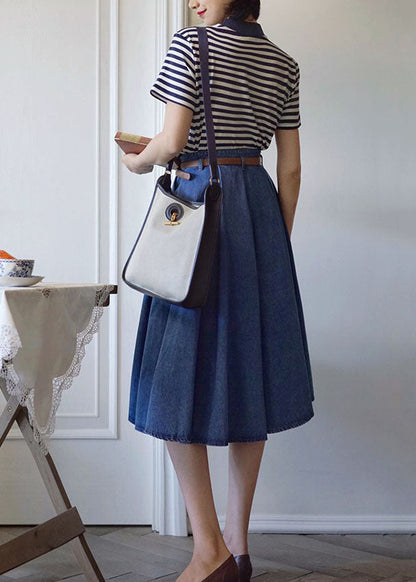 Denim Blue High Waist Exra Large Hem Cotton Skirt Spring