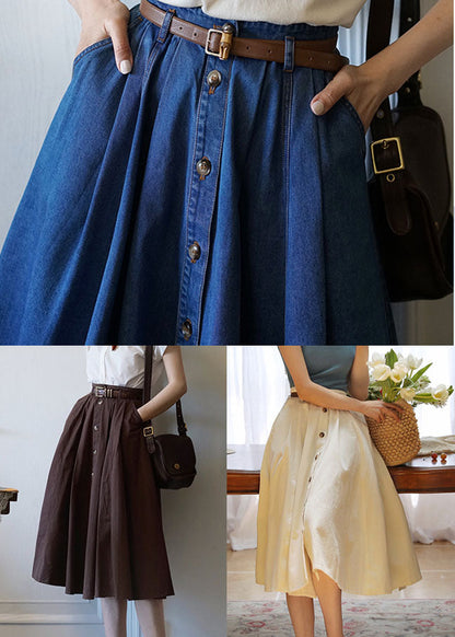 Denim Blue High Waist Exra Large Hem Cotton Skirt Spring