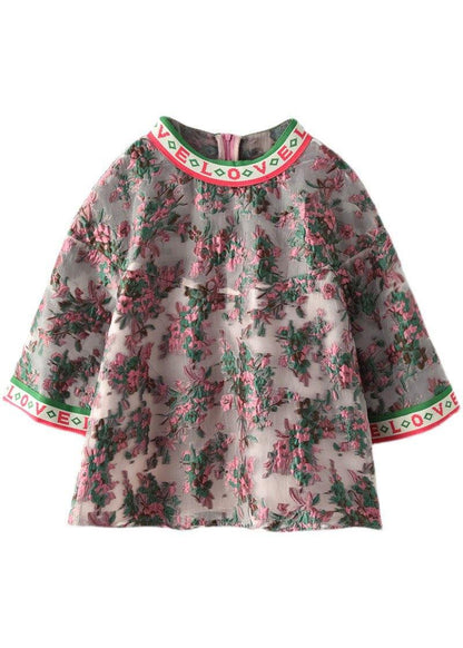 Embroideried Retro O-neck Summer Blouses Half Sleeve