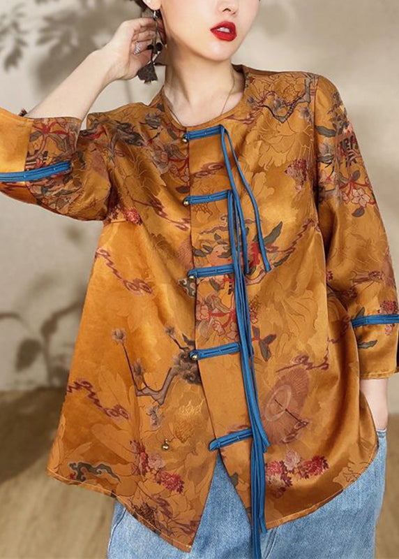 Gold Print Button Silk Coats Bracelet Sleeve