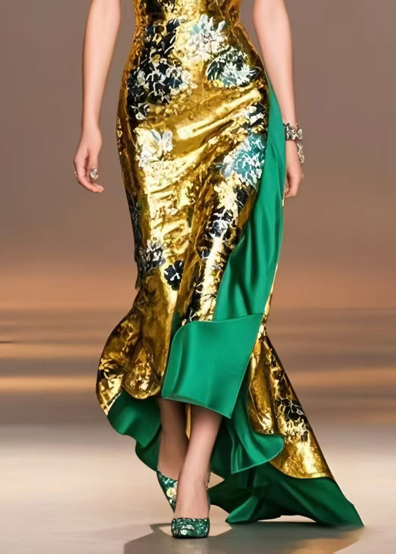 Golden Print Asymmetrical Exra Large Hem Vestidos Dress Summer