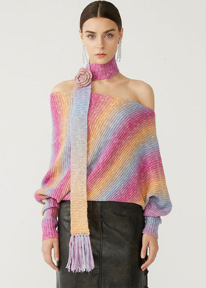 Gradient Color Cold Shoulder Knit Sweater Spring