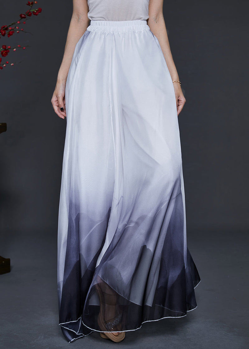 Gradient Color Ink and Wash Print Layered Chiffon Pants Skirts Summer